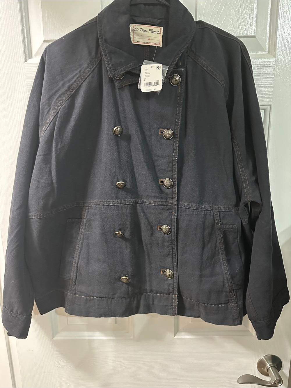 Free People Black Double-Breasted Pea Jacket